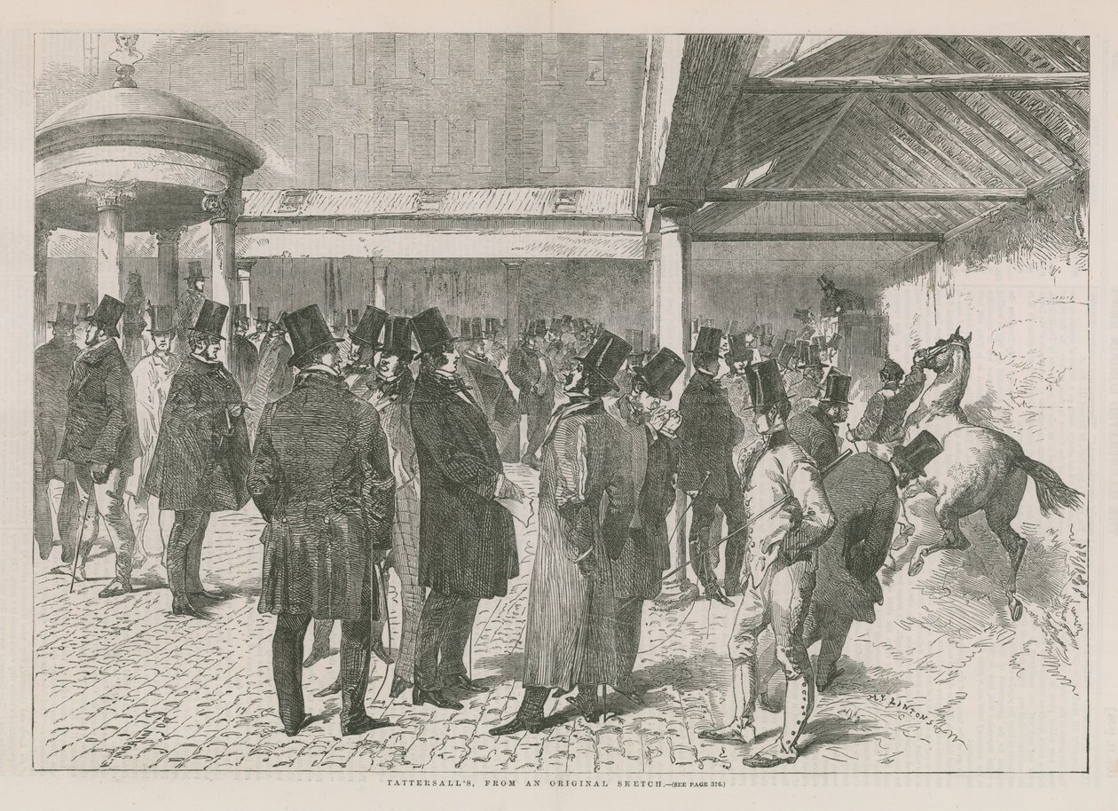 A Tattersalls aukciósház belső tere (metszet) alkotó: English School