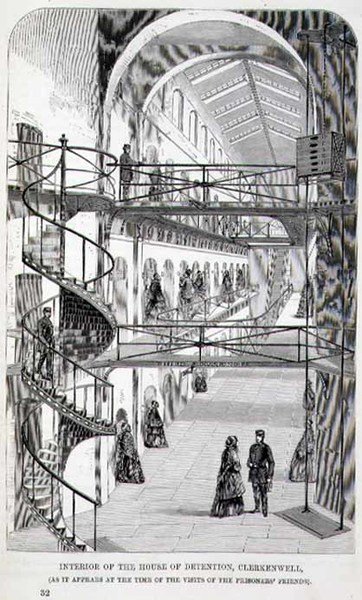 A Clerkenwell-i fogolyház belseje Henry Mayhew (1812-87) és John Binn „A londoni bűnügyi börtönök és a börtönélet színterei” című művéből alkotó: English School