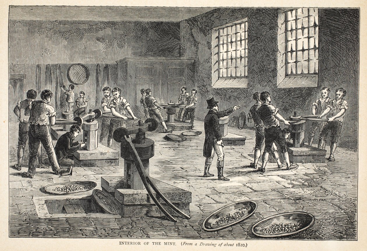 A pénzverde belseje, 1820 körüli rajzból alkotó: English School