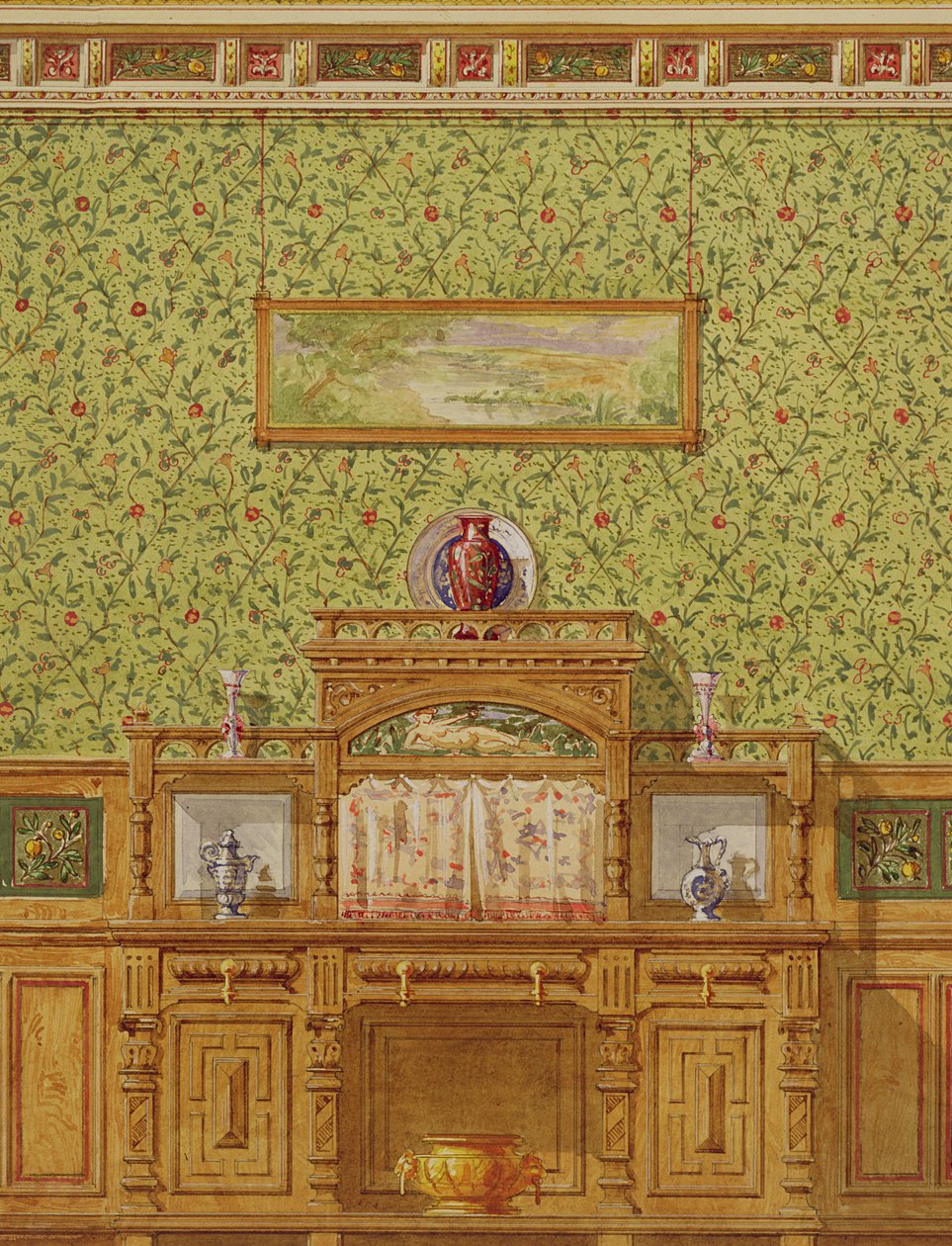 Belső tálalószekrény, 1870-es évek (wc papíron) alkotó: English School