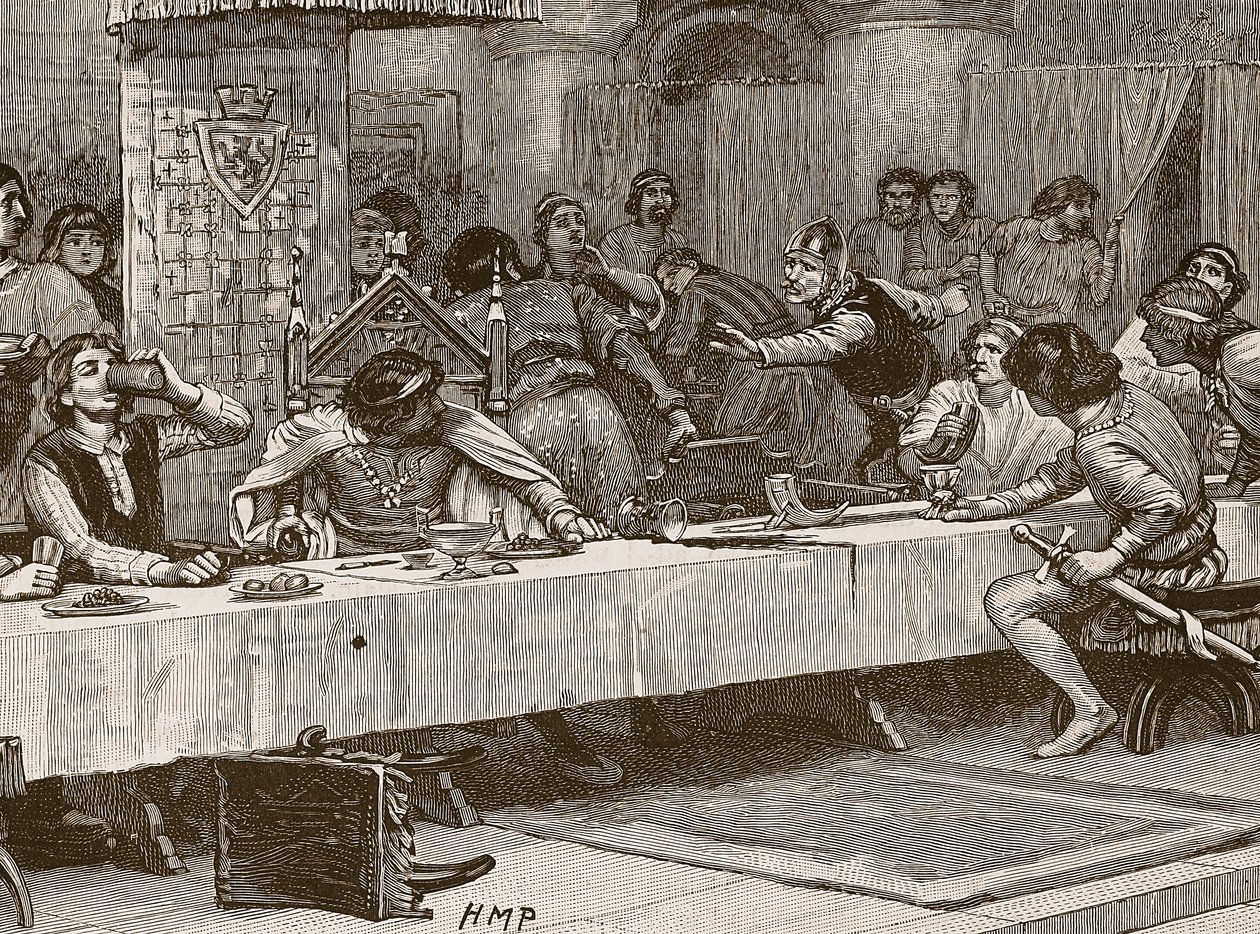 Megszakító Balliols karácsonyi vacsora, illusztráció a Cassells Illustrated History of Englandből (szépia fotó) alkotó: English School