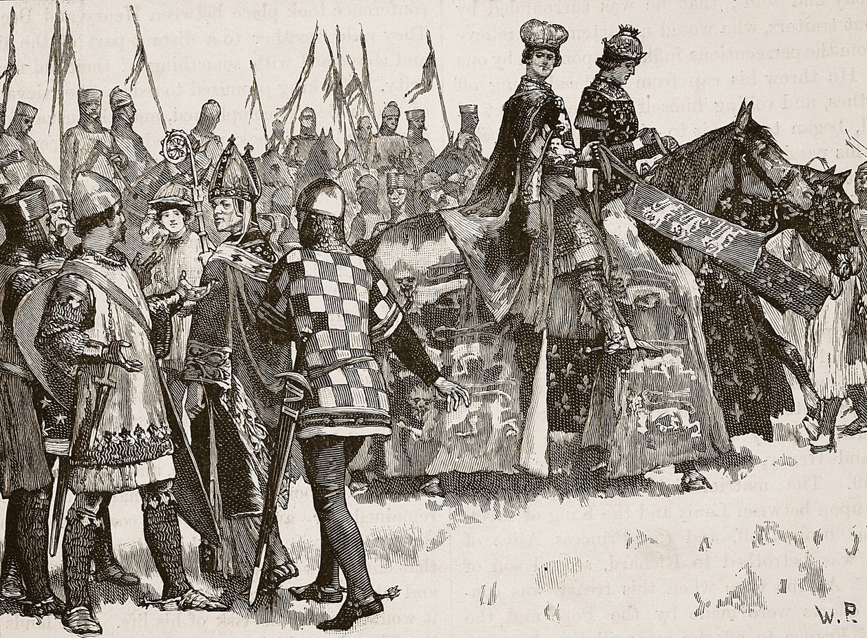 Interjú Becket és Henrik király között, a Cassells Illustrated History of England illusztrációja (szépia fotó) alkotó: English School