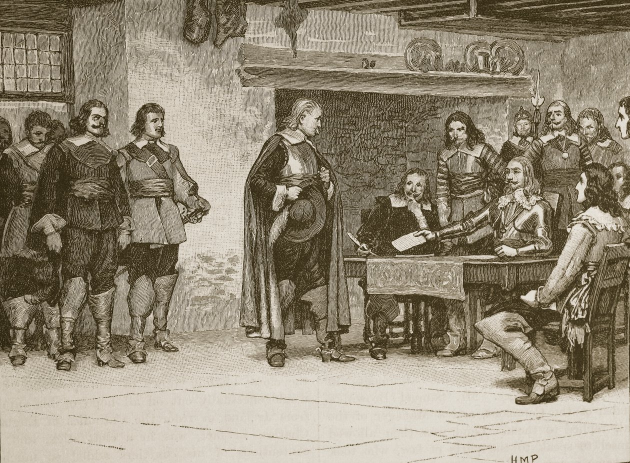 Interjú Charles és Denbigh grófja között, a Cassells Illustrated History of England illusztrációja (szépia fotó) alkotó: English School