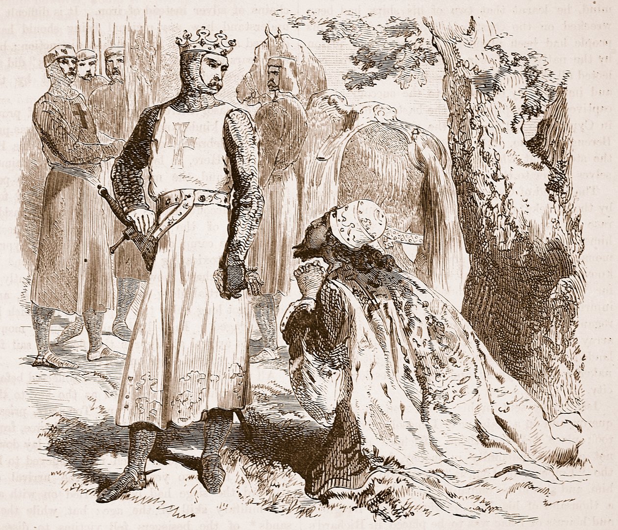 A ciprusi Izsák lánya szabadon bocsátásáért könyörög, illusztráció a Cassells Illustrated History of England-ből (szépia fotó) alkotó: English School