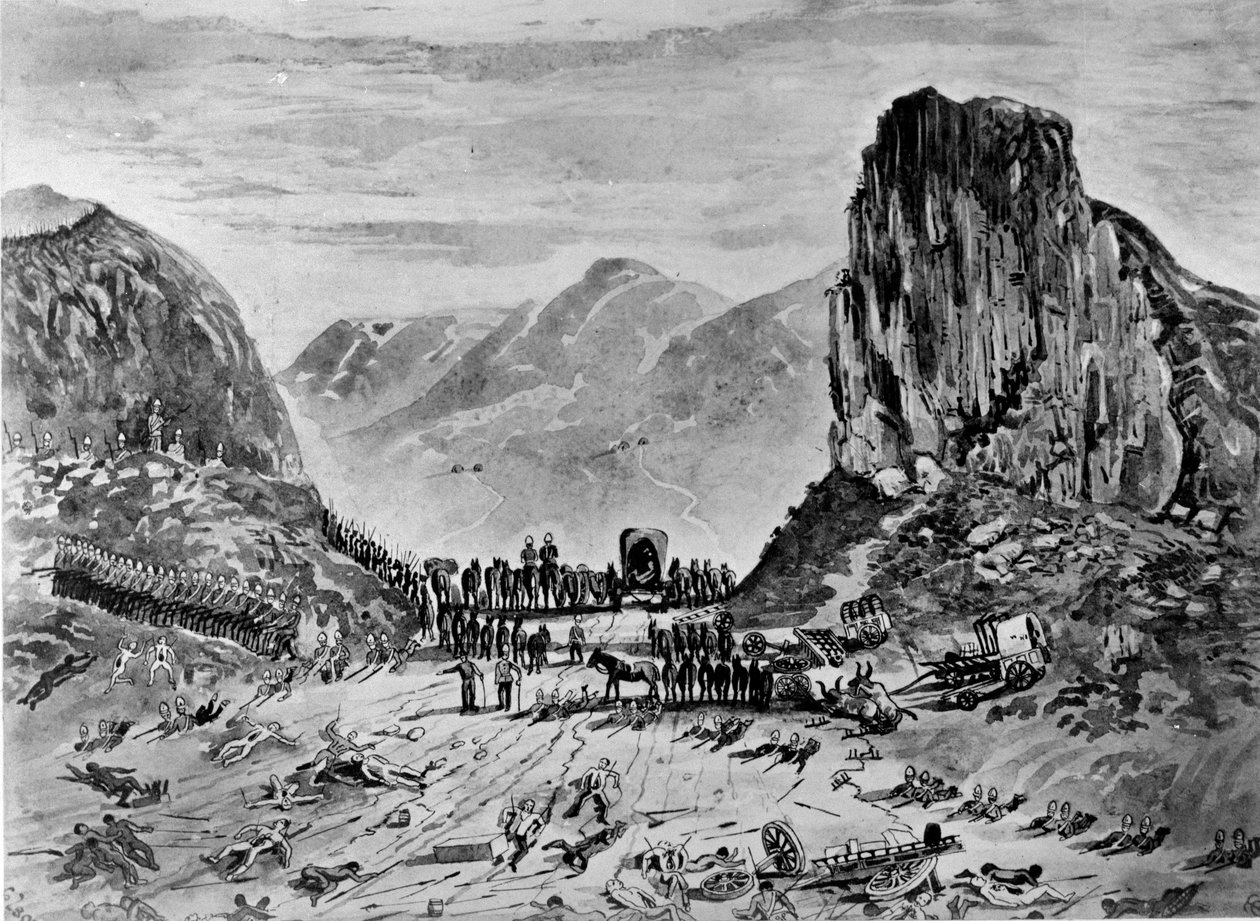 Isandhlwana a csata után, 1879 (toll és tinta és mosás papíron) alkotó: English School