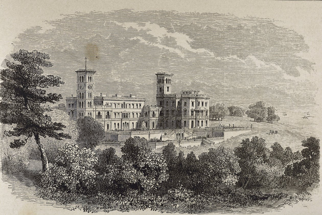 Wight-sziget. Osborne House, Viktória királynő nyári rezidenciája. 1880-as illusztráció alkotó: English School