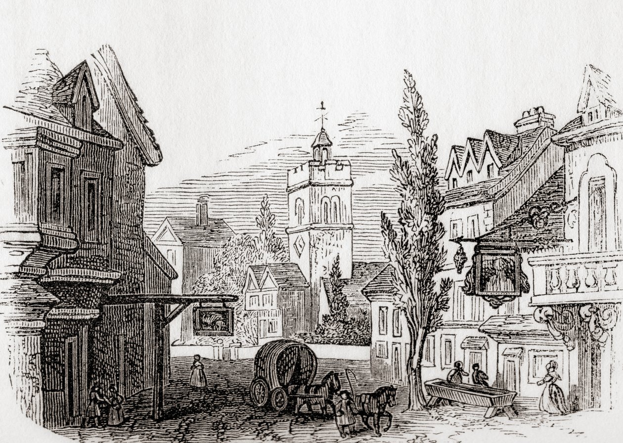 Islington, Nagy-London, Anglia 1760-ban, a régi Angliából: Képi Múzeum, kocsma. 1847 alkotó: English School