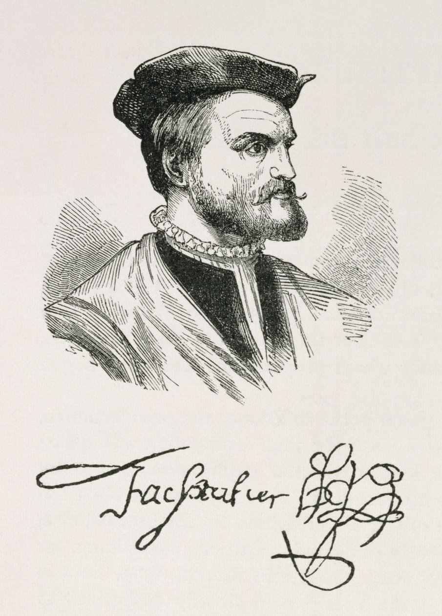 Jacques Cartier (1491-1557) illusztrációja az „Amerika narratív és kritikai története” IV. kötetéből, 1886 alkotó: English School