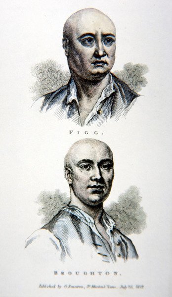 James Figg és Jack Broughton egy 1812-ben megjelent nyomtatványból (színes litó) alkotó: English School