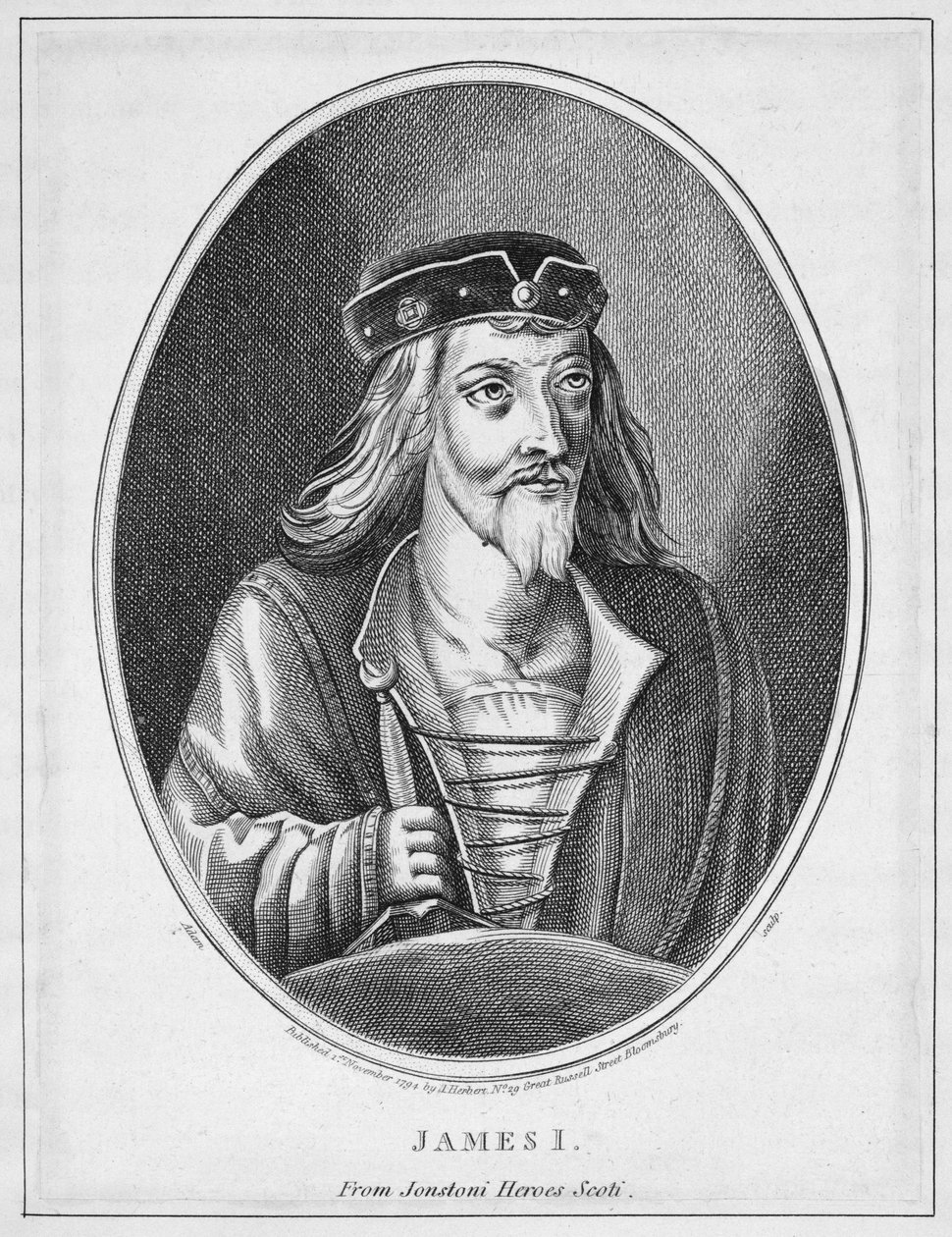 I. Jakab (1394-1437), Skócia királya a Johnstones Scottish Heroes-ból, Ádám metszetéből, 1794-ben megjelent alkotó: English School