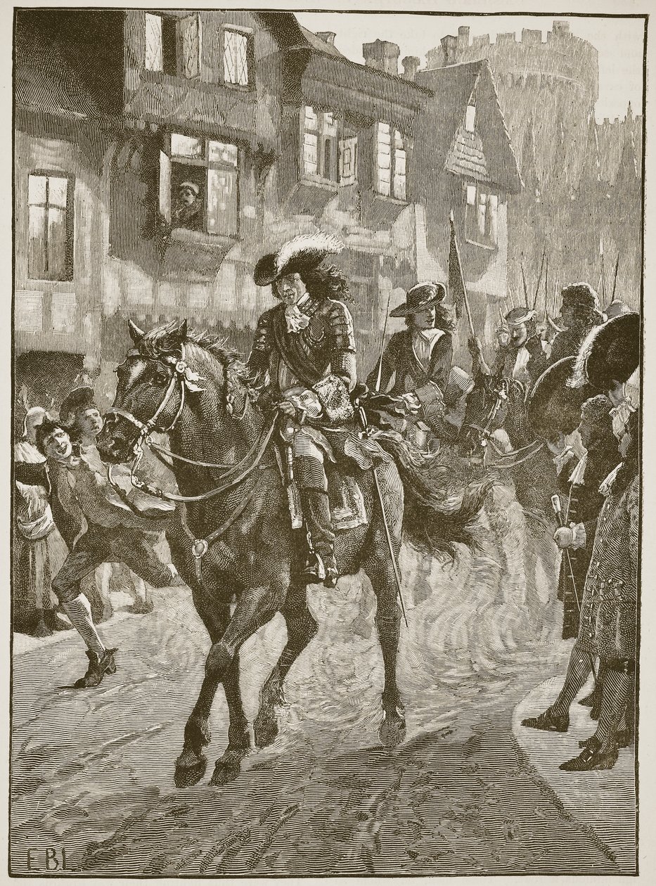 James belép Dublinba a Boyne-i csata után, illusztráció a Cassells Illustrated History of Englandből (szépia fotó) alkotó: English School