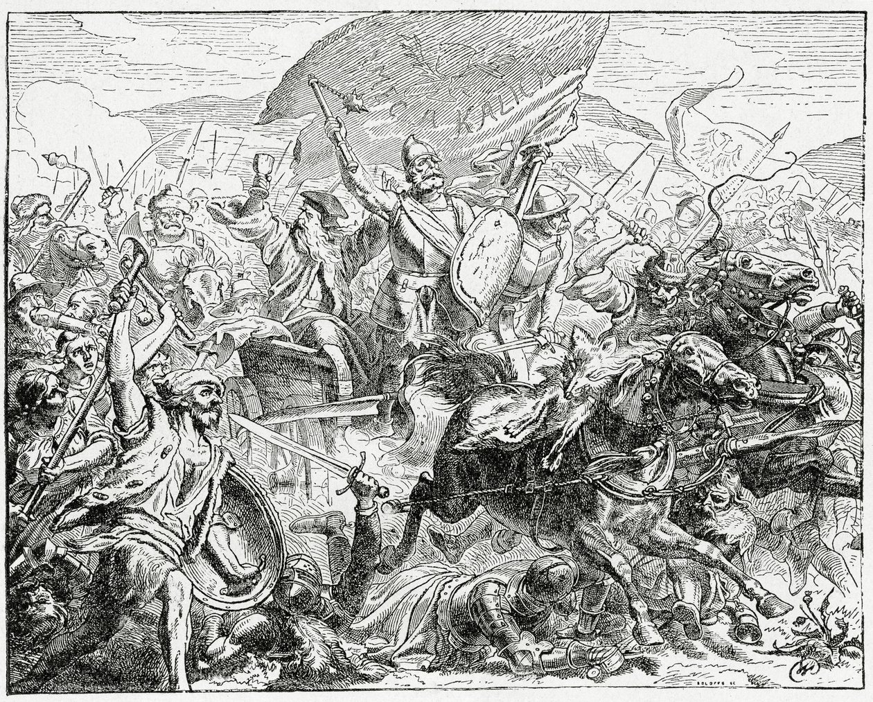 Jan Zizka a győztes oldalon az 1410-es grunwaldi csatában, 1882-ben alkotó: English School