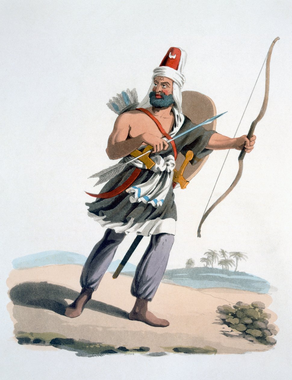 Arábia janicsárja, A török katonai viseletből, 1830 (kézzel színezett rézkarc és akvatinta) alkotó: English School