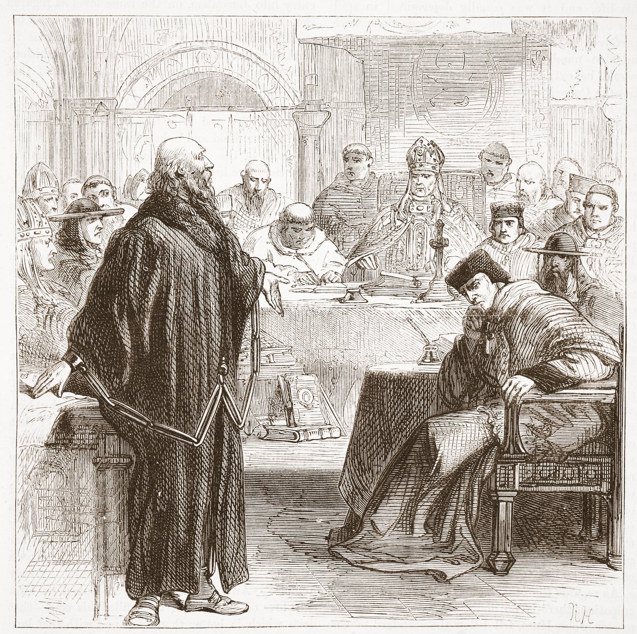 Jerome beszél a tárgyaláson, illusztráció: James Aitken Wylie (1808-1890) A protestantizmus története című könyvéből, pub. 1878 alkotó: English School