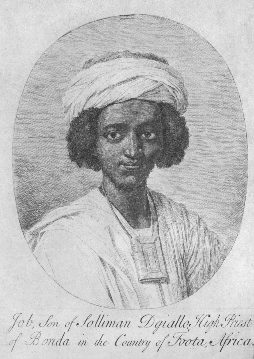 Jób, Szulejmán Diallo fia, a kötvények főpapja Foota országban, Afrika, 1750 körül (rézkarc és metszet) alkotó: English School