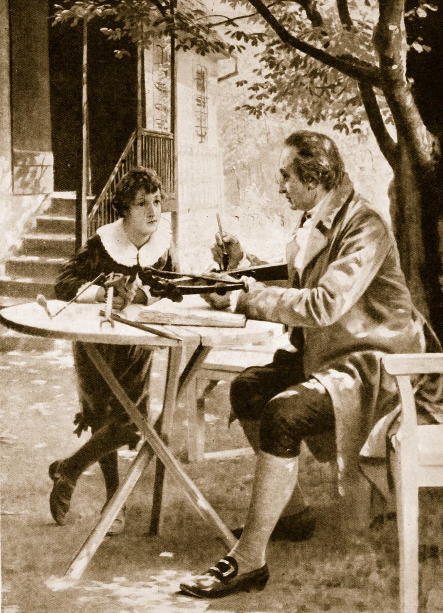 Johann Wolfgang von Goethe megtanítja fiát, Augustot, hogyan lőjön számszeríjjal alkotó: English School