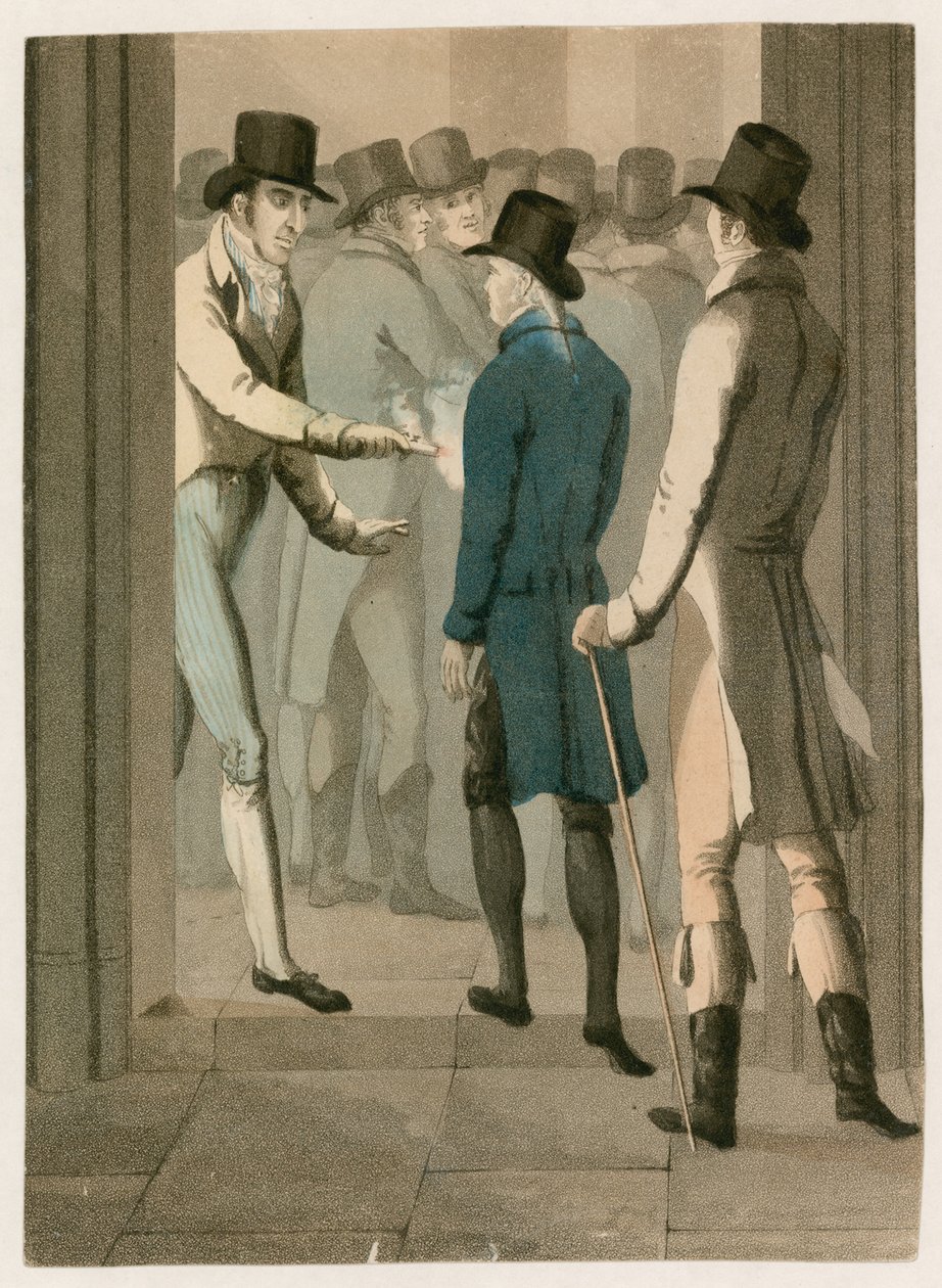 John Bellingham merényletet követ el Spencer Perceval tiszteletbeli elnök ellen az alsóház előcsarnokában. alkotó: English School