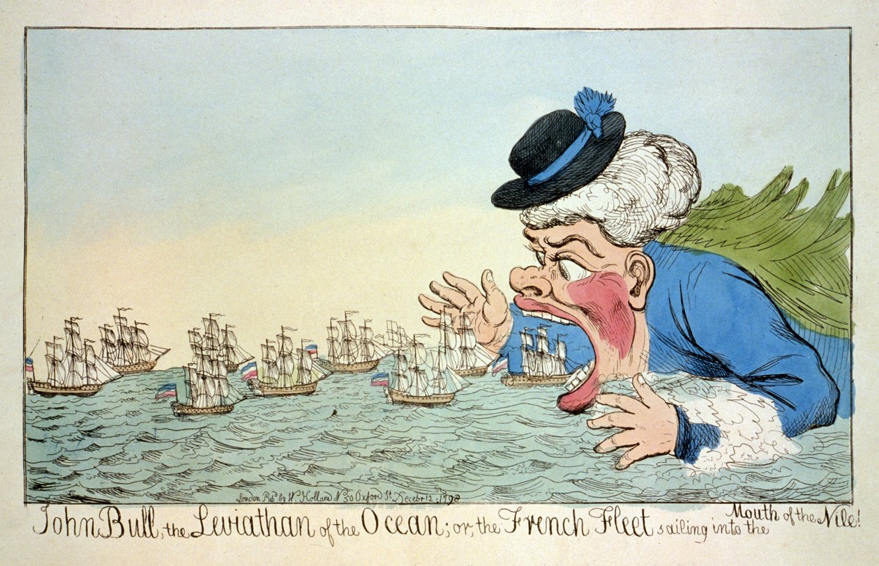 John Bull, az óceán Leviatánja vagy a Nílus torkolatába hajózó francia flotta december 12-én alkotó: English School