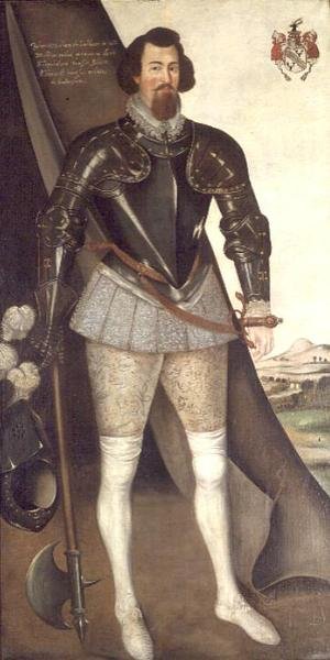 John Nedham páncélban, kezében fejszével (olaj) alkotó: English School