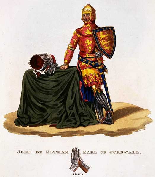 John of Eltham, Cornwall grófja (1316-36) 1329, vésette W. Maddocks, Samuel Rush Meyrick „Ancient Armour” című művéből alkotó: English School