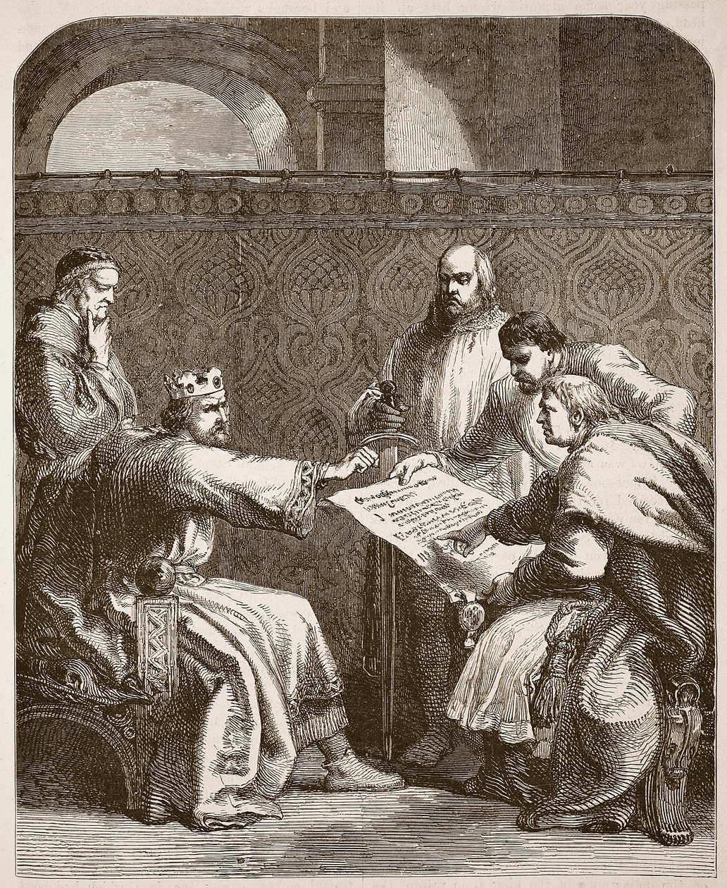 John nem hajlandó aláírni a Barons cikkeit, illusztráció a Cassells Illustrated History of Englandből (szépia fotó) alkotó: English School