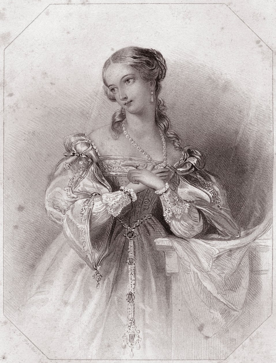 Juliette (Rómeó és Júlia - Rómeó és Júlia) a - "" Galerie des femmes de Shakespeare-ben, London első művészeinek negyvenöt komoly portréjának gyűjteménye, kritikai és irodalmi megjegyzésekkel gazdagítva""" 1838 körül - a "" Galériából a nők o alkotó: English School