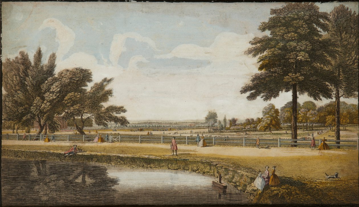 Kensington Gardens, 1740-60 körül (kézzel színezett metszet) alkotó: English School