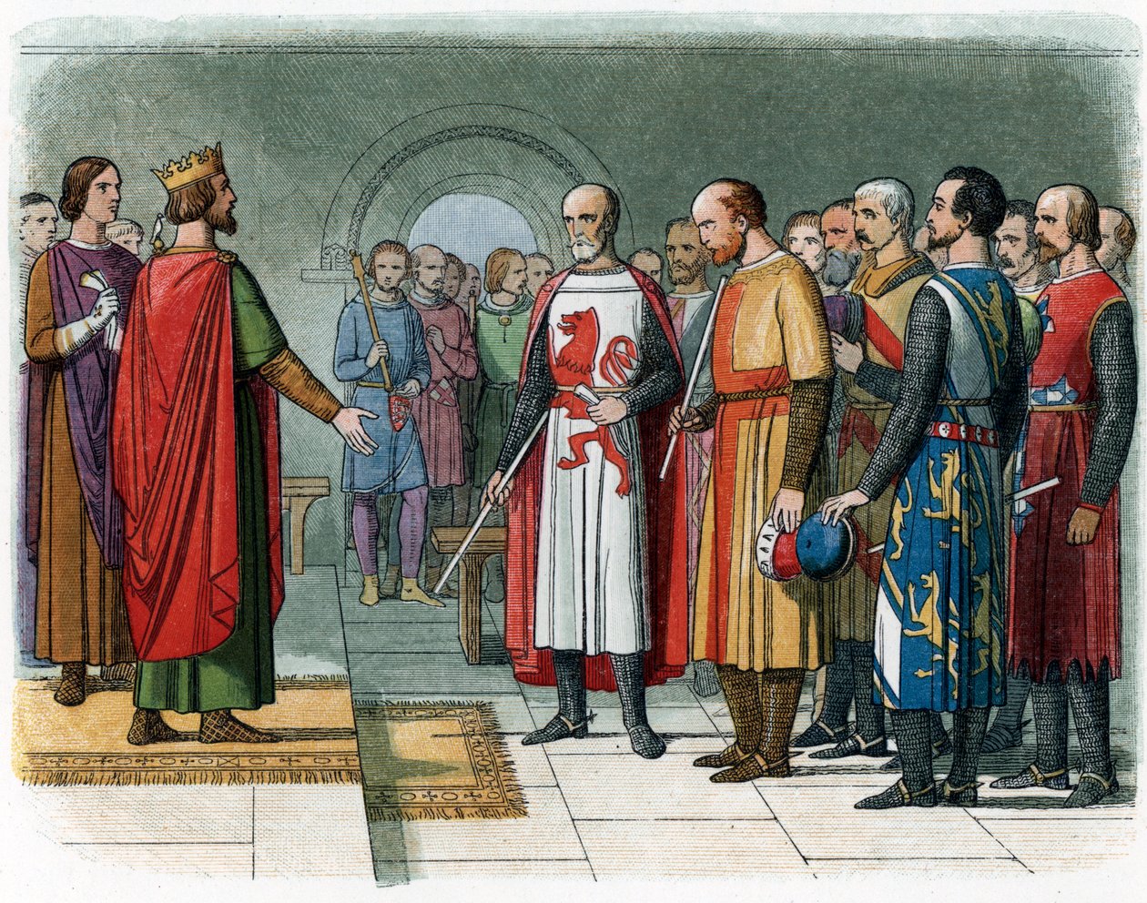 Henrik angol király a montforti V. Simon vezette bárói bizottsággal szemben, illusztráció James Doyle „Anglia krónikájából” alkotó: English School