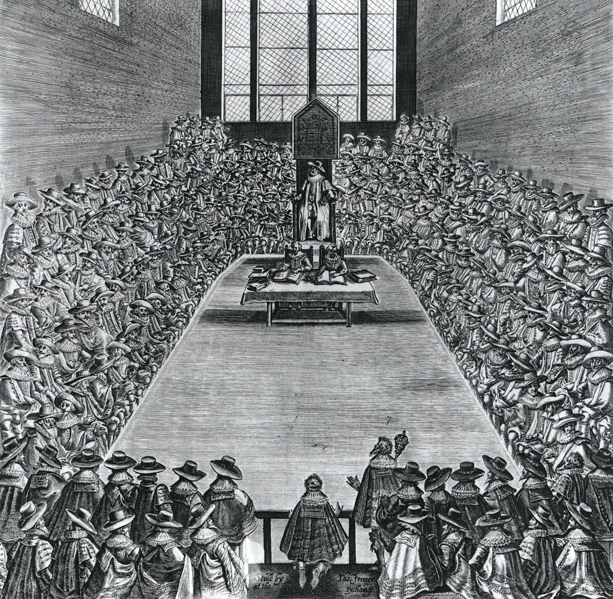 I. Jakab király (1566-1625) a Parlamentben, 1624-ben alkotó: English School