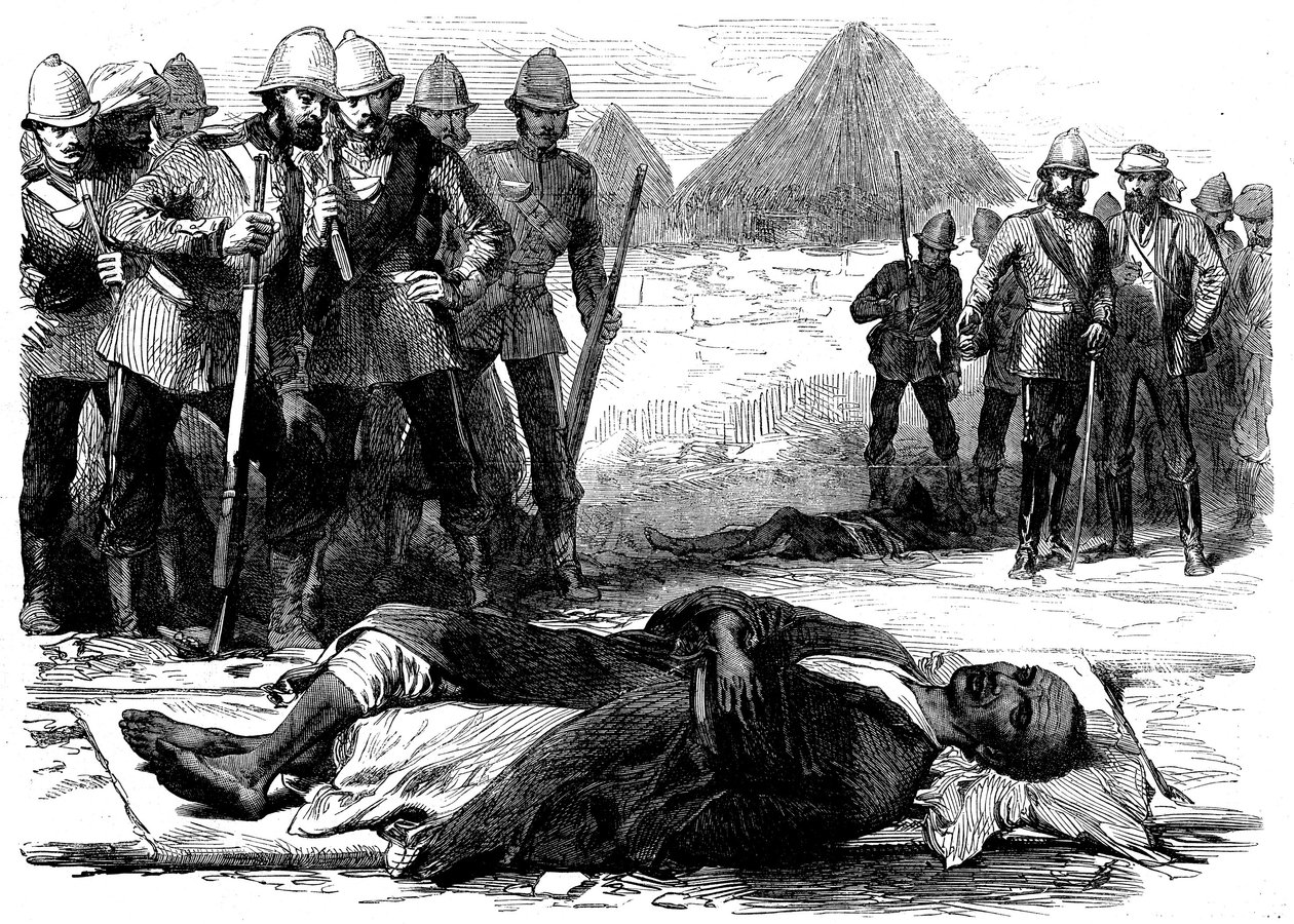 Theodore király, amint holtan feküdt Magdalában, a Brit expedícióból Magdalába, 1868 alkotó: English School