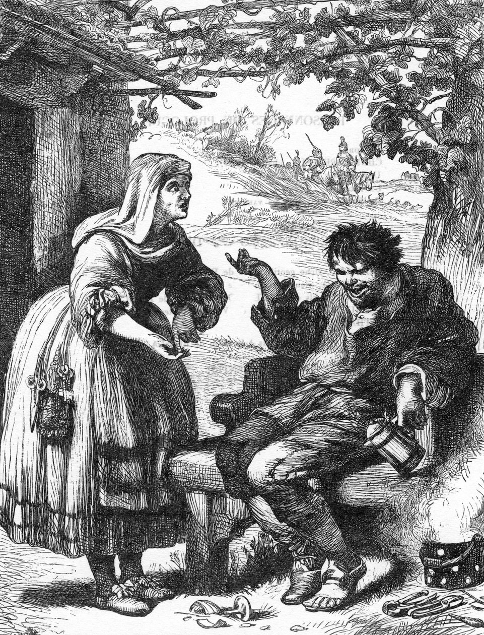 La Megere megszelídített (A cickány megszelídítése) - Illusztráció a „William Shakespeare műveiből””” 1866-ban - A kiadás illusztrációi és általános formája Cassell illusztrált Shakespeare-jéből származik, amely Londonban jelent meg. alkotó: English School