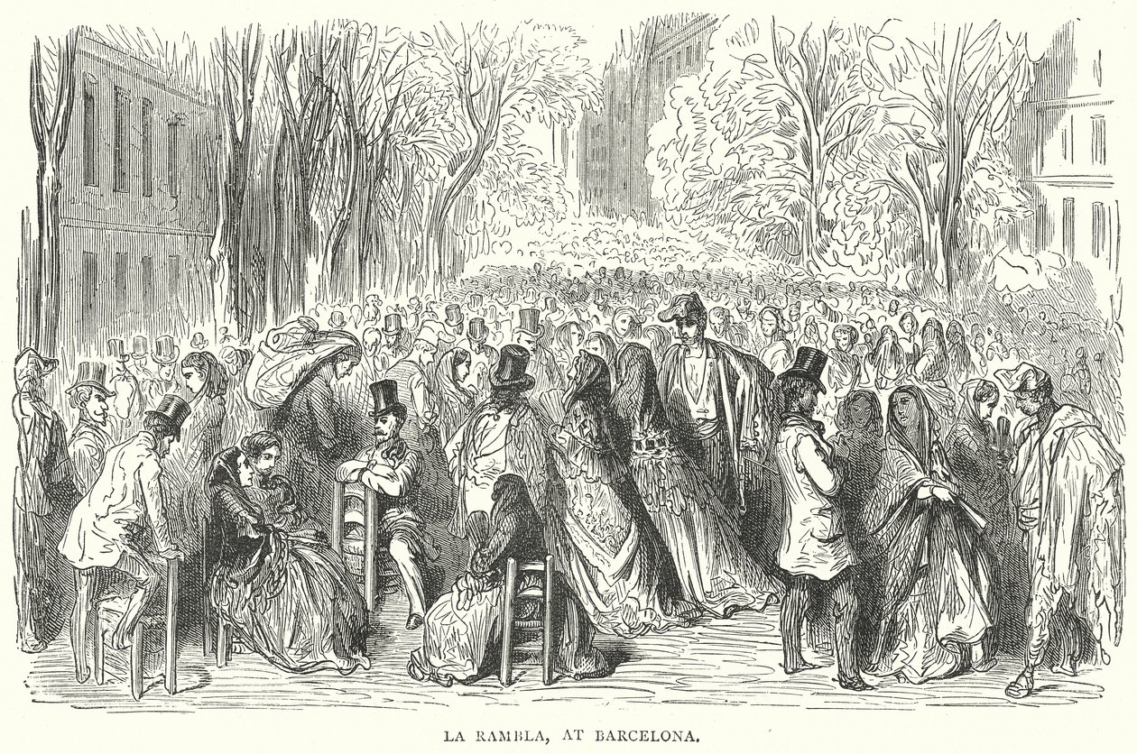 La Rambla, Barcelonában (metszet) alkotó: English School