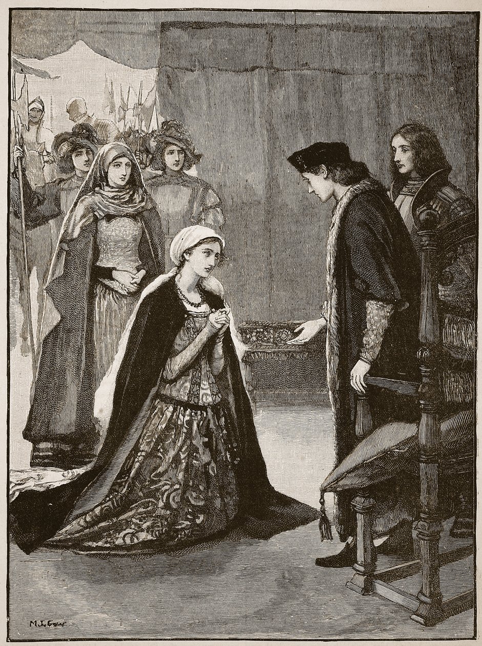 Lady Catherine Gordon VII. Henry előtt, illusztráció a Cassells Illustrated History of Englandből (szépia fotó) alkotó: English School