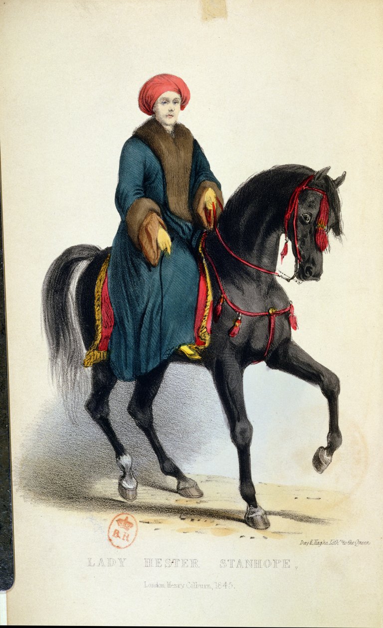 Lady Hester Lucy Stanhope (1776-1839) arab ruhában, illusztrációja Emlékirataiból, London, 1845 (színes metszet) alkotó: English School
