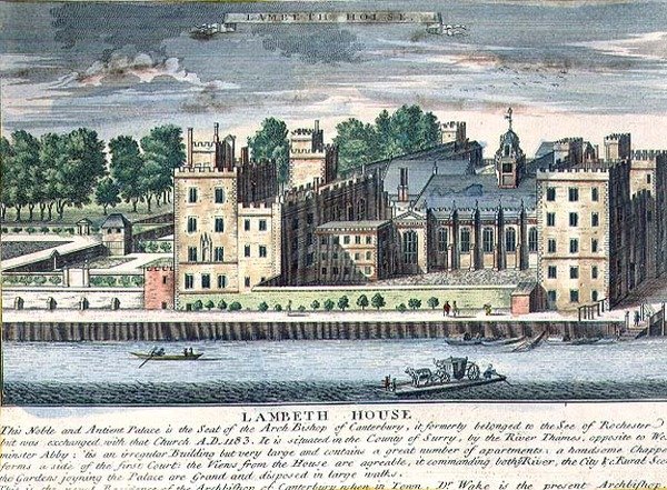 Lambeth House, a canterburyi érsek rezidenciája, 1715-37 körül (metszet) alkotó: English School
