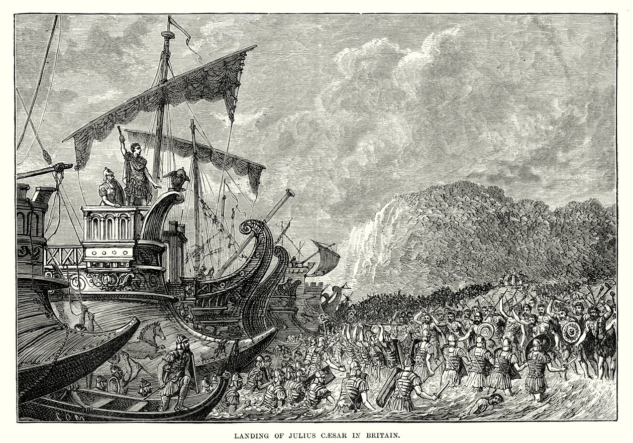 Julius Caesar partraszállása Nagy-Britanniában (metszet) alkotó: English School