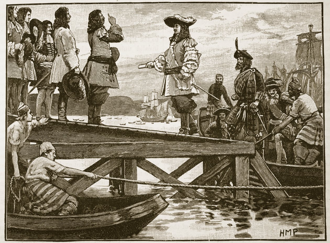 Marshall Schomberg leszállása Carrickfergusban, illusztráció a Cassells Illustrated History of Englandből (szépia fotó) alkotó: English School