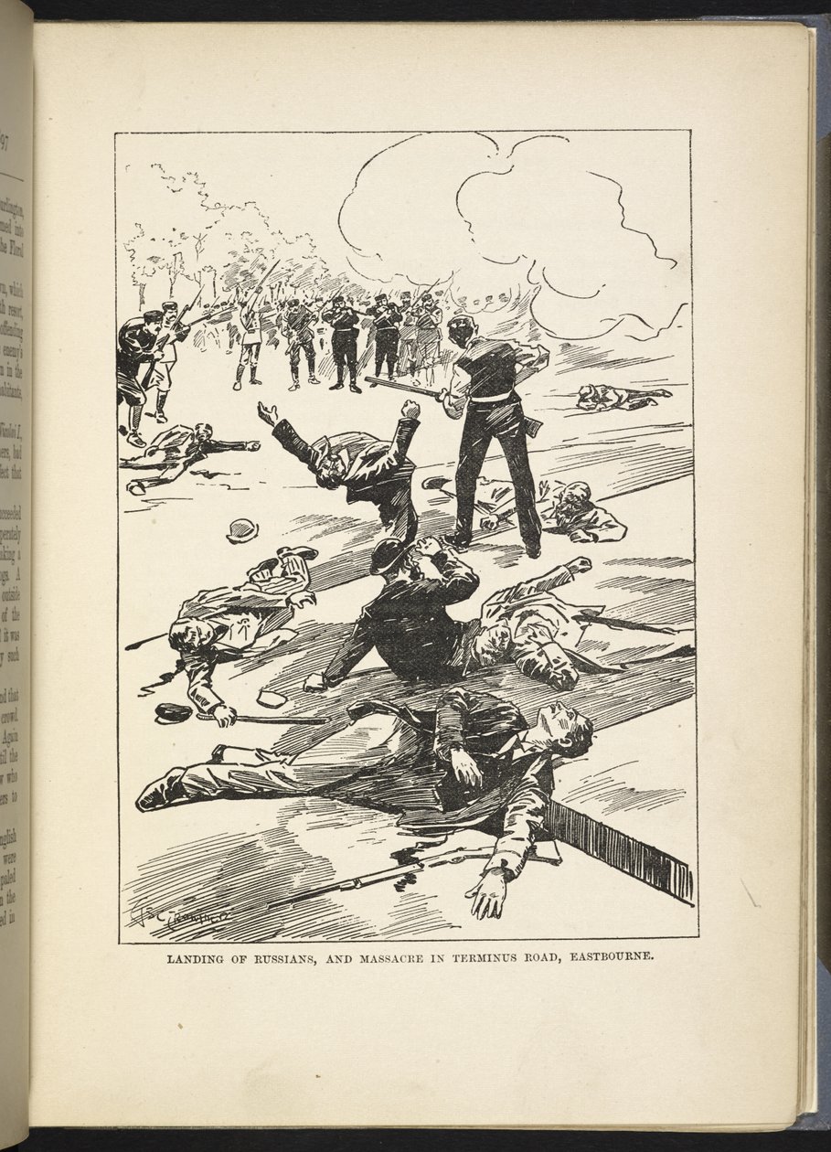 "Oroszok partraszállása és mészárlás az eastbourne-i Terminus Roadon", illusztráció William Le Queux "The Great War in England in 1897" című művéből. alkotó: English School