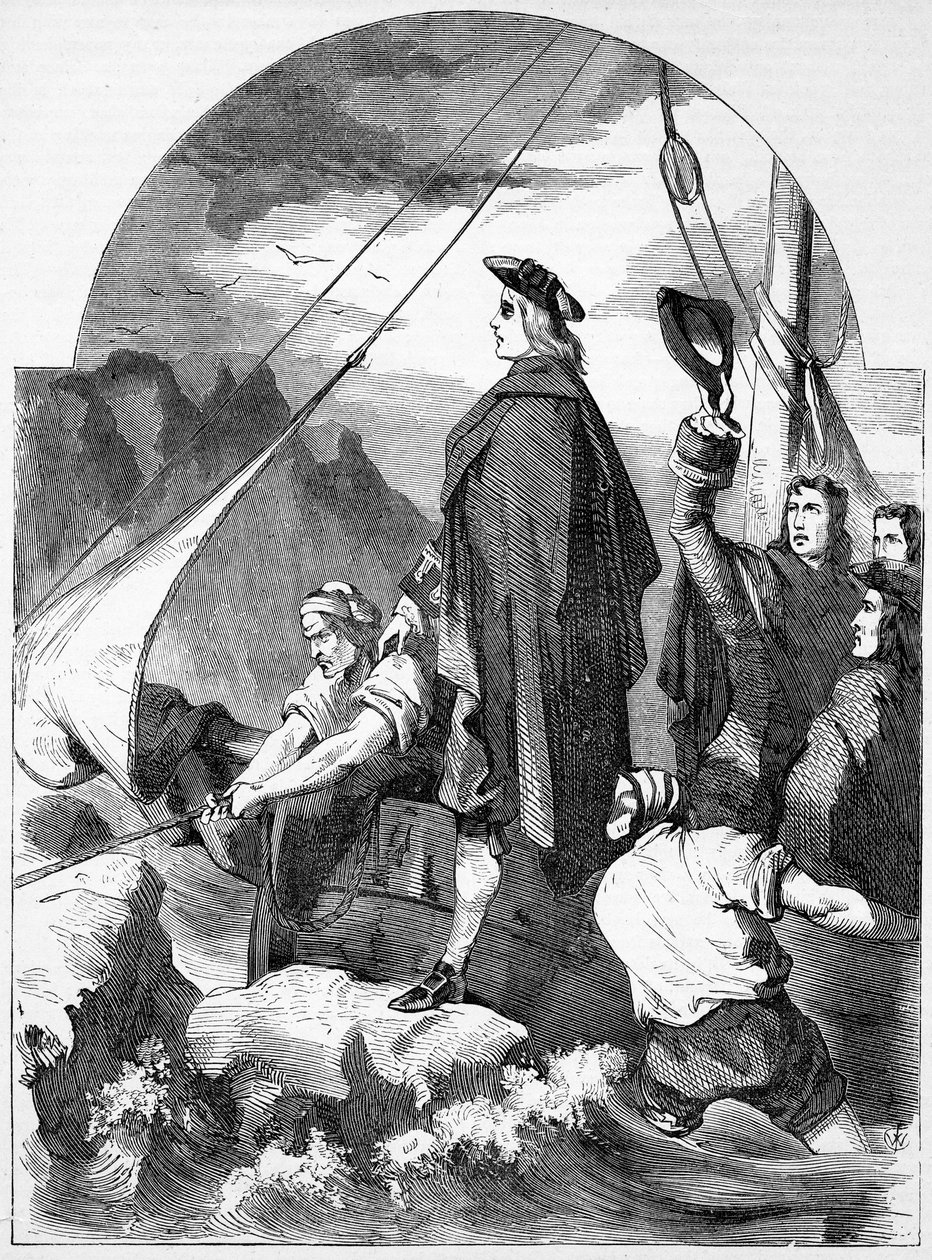 A Chevalier de St. George partraszállása Skóciában, illusztráció „John Cassell Anglia illusztrált története” című művéből, megjelent 1858 körül alkotó: English School