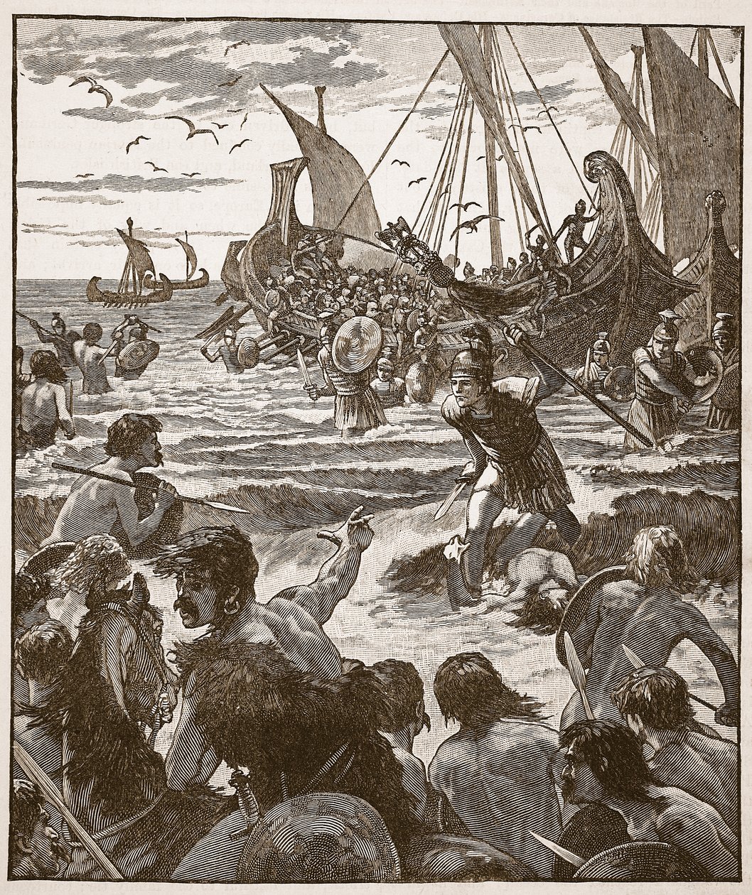 A rómaiak partraszállása Kent partjainál, illusztráció a Cassells Illustrated History of Englandből (szépia fotó) alkotó: English School