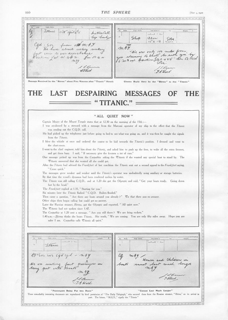A Titanic utolsó üzenetei, a The Sphere-ből, 1912. május 4 alkotó: English School