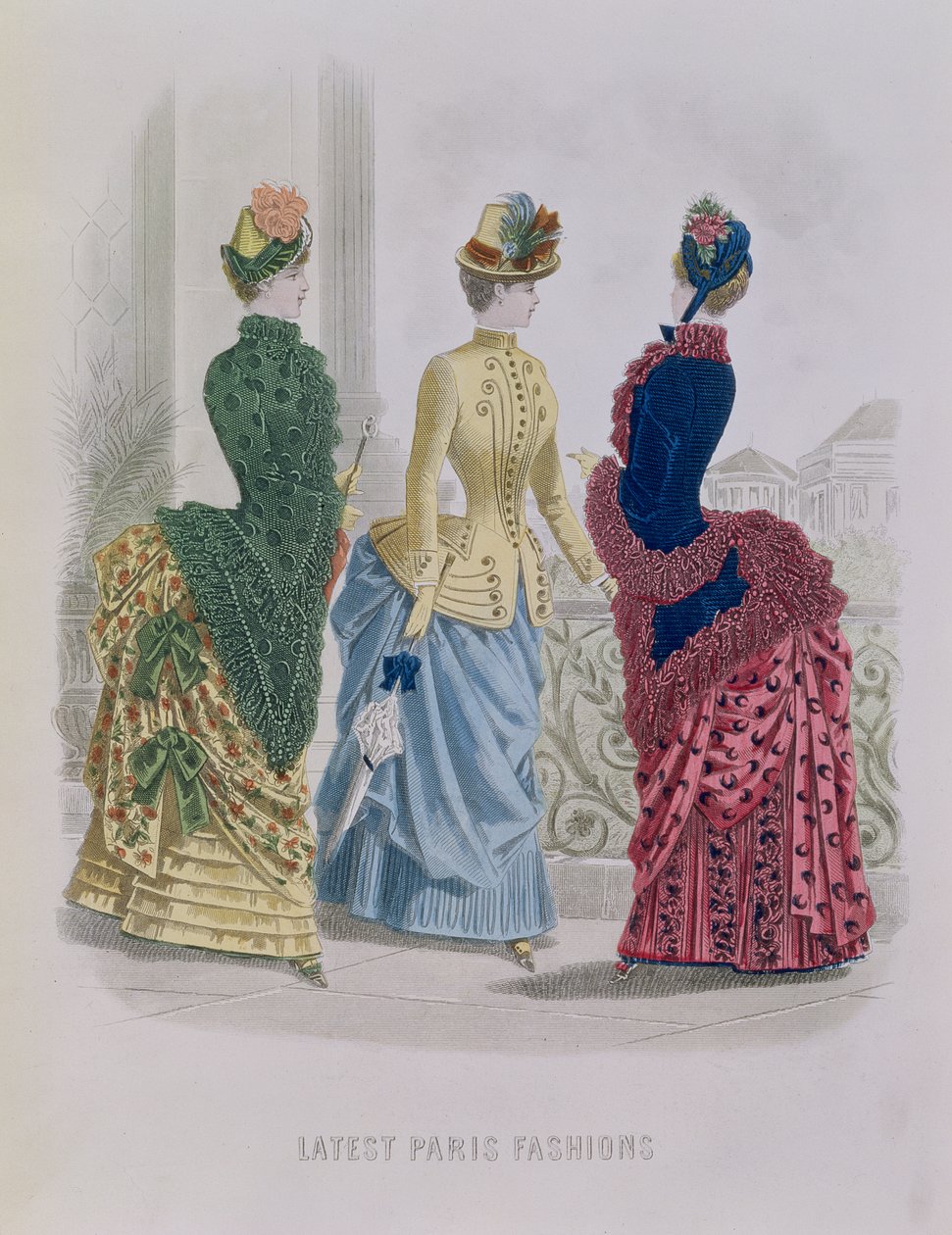 Legújabb párizsi divat, háromnapos ruhák a The Queen divattányérjában, 1885. május alkotó: English School