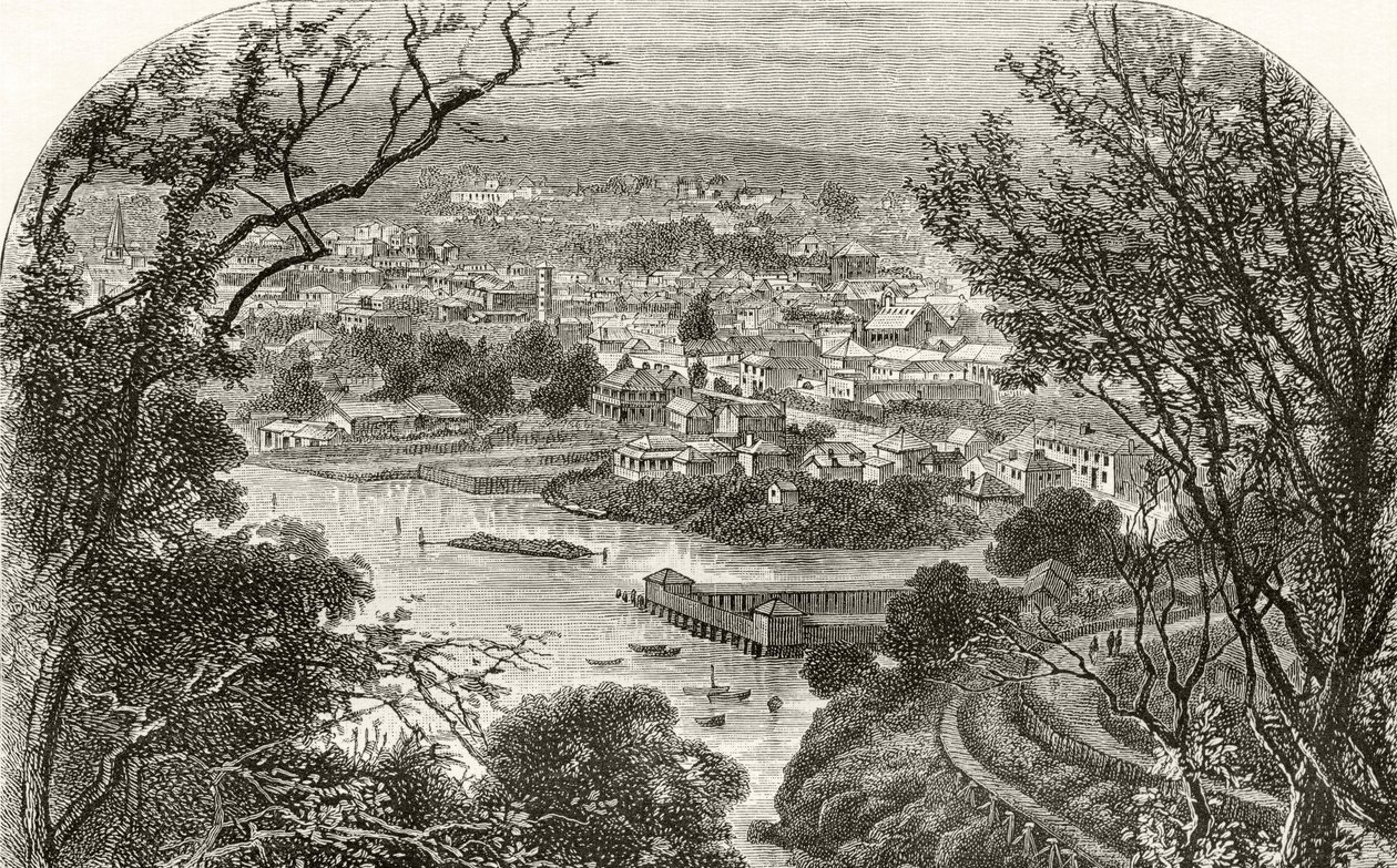 Launceston, Tasmania, 1880 körül, Howard Willoughby „Australian Pictures” című művéből, a Religious Tract Society, London, 1886 alkotó: English School