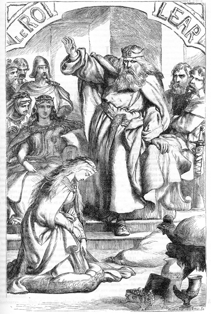 Le Roi Lear – (Lear király) – Illusztráció a „William Shakespeare műveivel befejezett” füzetben” 1866 – A kiadás illusztrációi és általános formája Cassell illusztrált Shakespeare-jéből származik, amely Londonban jelent meg. alkotó: English School