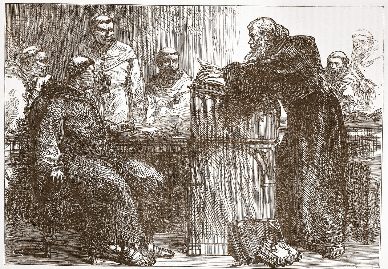 Lefevre előadása a Sorbonne-on, illusztráció: James Aitken Wylie (1808-1890) A protestantizmus története című könyvéből, pub. 1878 alkotó: English School