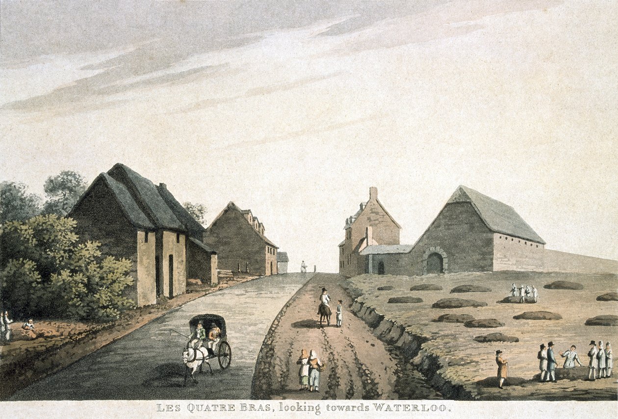 Les Quatre Bras, Waterloo felé tekintve, R. Bowyer kiadásában alkotó: English School