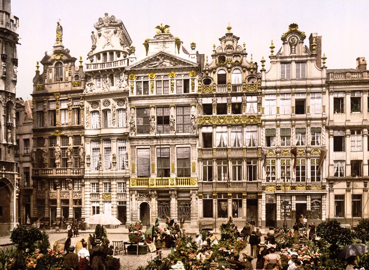 A Grand Place régi házai, Brüsszel (kézzel színezett fotó) alkotó: English School