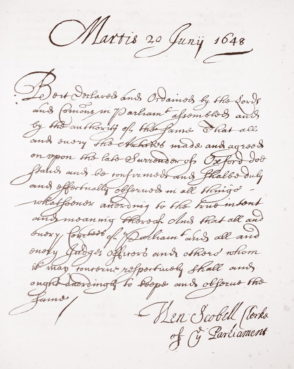 Henry Scobell levele, 1648. június 20 alkotó: English School