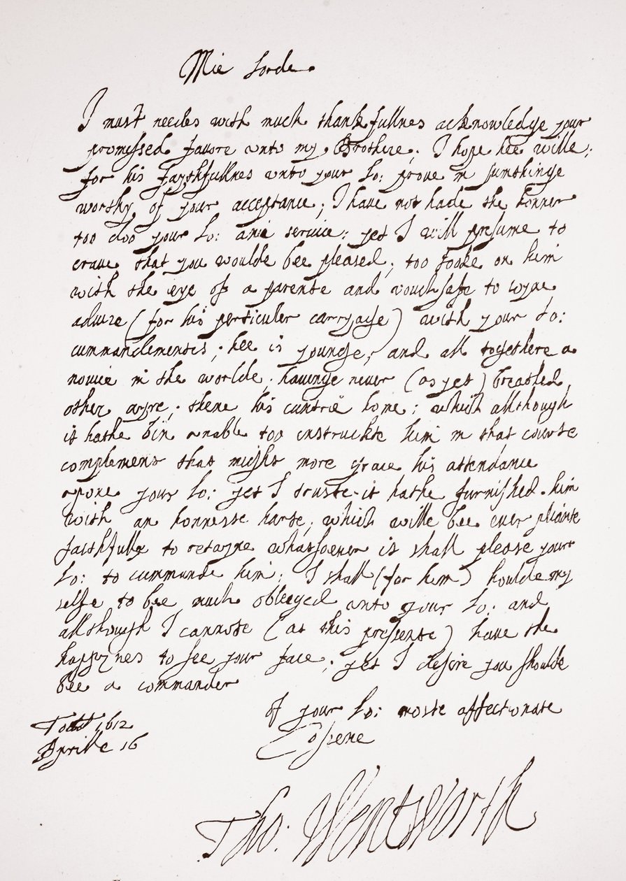 Thomas Wentworth levele, 1612. április 16 alkotó: English School