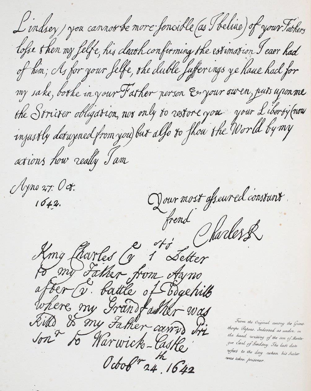 II. Károly levele Montague-nak, Lindsey grófjának, 1642. október 27-én alkotó: English School